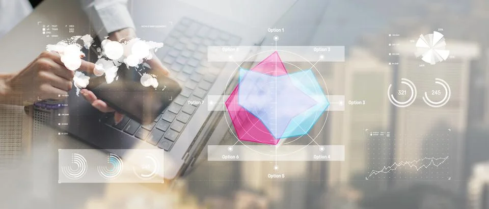 Business Data Analysis with Interactive Radar Chart Visualization. Foto stock