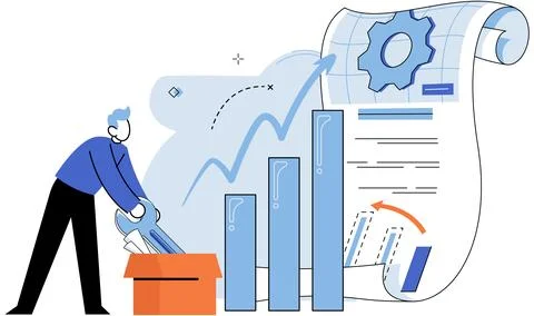 Business data analysis. Man financier marketer analyzing growth charts. Inf.. 스톡 일러스트
