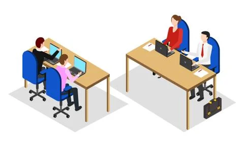 Business Data Analysis, Office Workers at Laptops イラスト素材