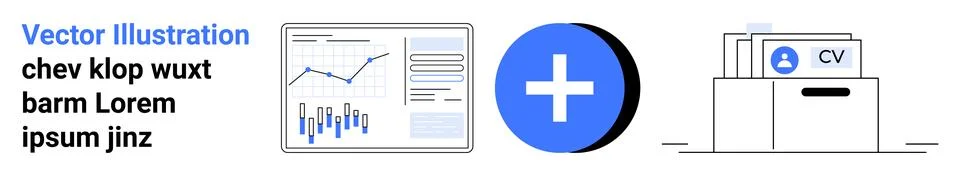 Business Data Analysis, Plus Symbol, and File Storage Concept with CV Icon 库存插图