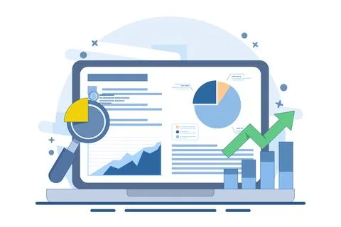 Business data analysis report concept, Business people analyzing business report Illustrazione stock