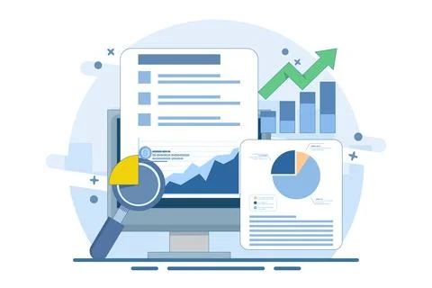 Business data analysis report concept, Business people analyzing business report Illustrazione stock