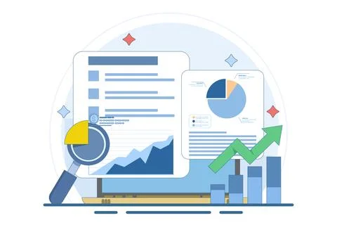 Business data analysis report concept, Business people analyzing business report Stock Illustration