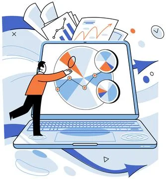 Business data analysis. Research is compass guiding ship through sea information Stock Illustration