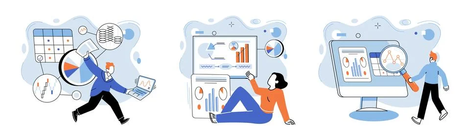 Business data analysis. Technology weaves tapestry digital data exploration Stock Illustration
