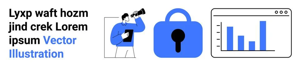 Business Data Analysis Through Secure Platforms with User Observing Charts Stockillustratie