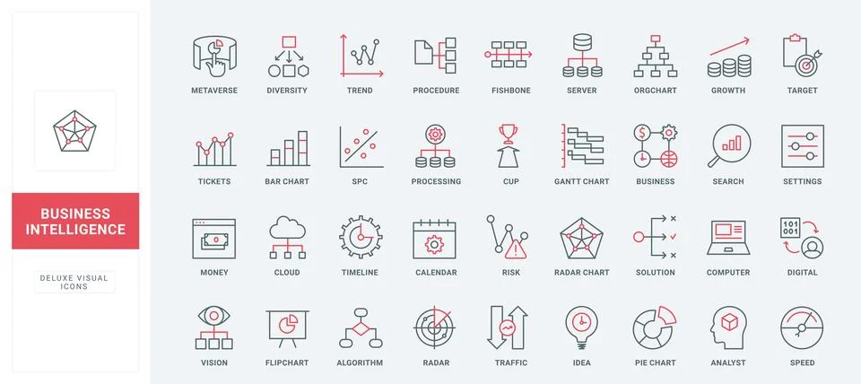 Business data analysis, trend analytics with cloud service and AI, settings line Stock Illustration