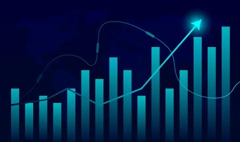 Business Data Analysis Trend, Stock Market Performance Blue Gradient Vector.. Stock Illustration