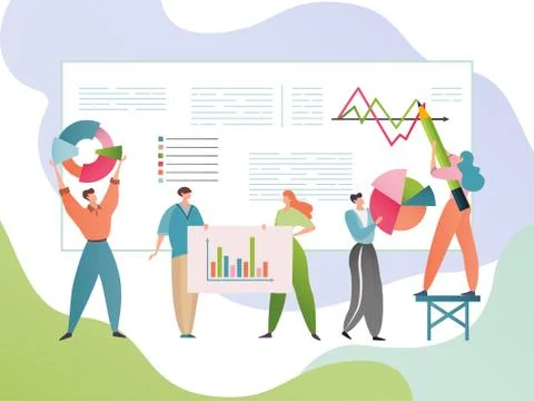 Business data analysis vector illustration. People cartoon characters analyse Stock Illustration