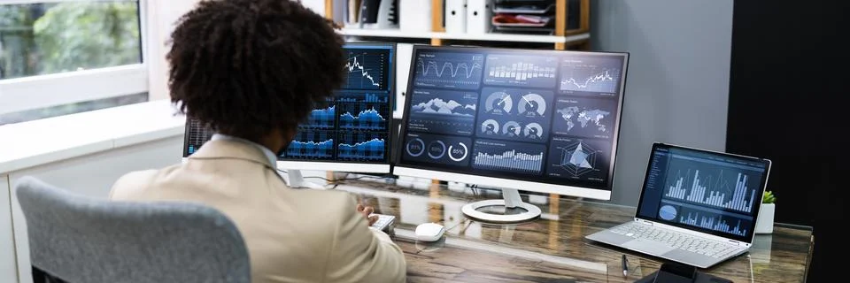 Business Data Analyst Using Computer 스톡 사진