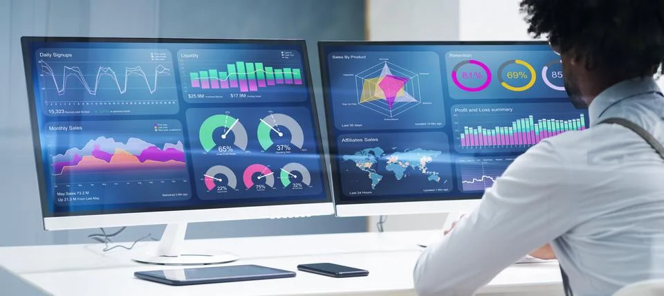 Business Data Analyst Using Computer Stock Photos