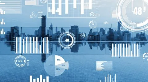 Business data analytic interface fly over smart city showing alteration future Foto stock