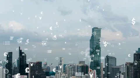Business data analytic interface fly over smart city showing alteration future Foto stock
