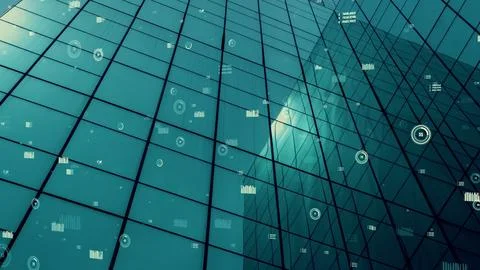 Business data analytic interface fly over smart city showing alteration future Stock Photos