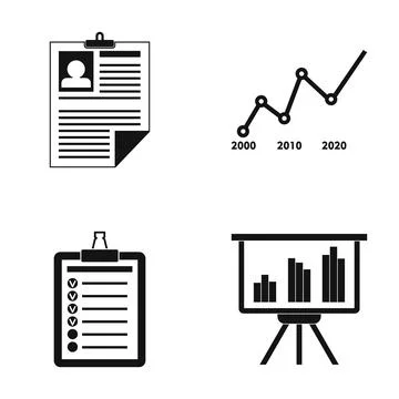 Business data analytics and career progress icons Stock Illustration