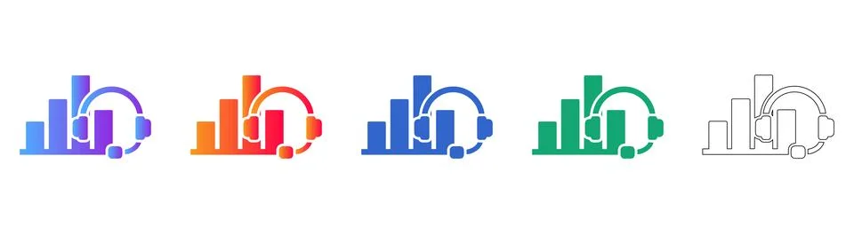 Business Data Analytics and Customer Support Icon Set 库存插图