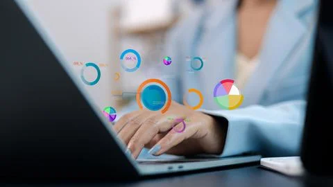 Business Data Analytics and Digital Marketing Dashboard Concept with Laptop.. Stock Photos