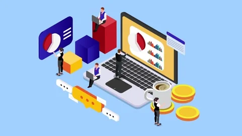 Business Data Analytics and Financial Marketing Management 3d animation carto Stock Footage 337945030