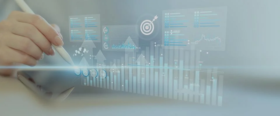 Business Data Analytics and KPI Performance Tracking Dashboard on Digital Tab Stock Photos