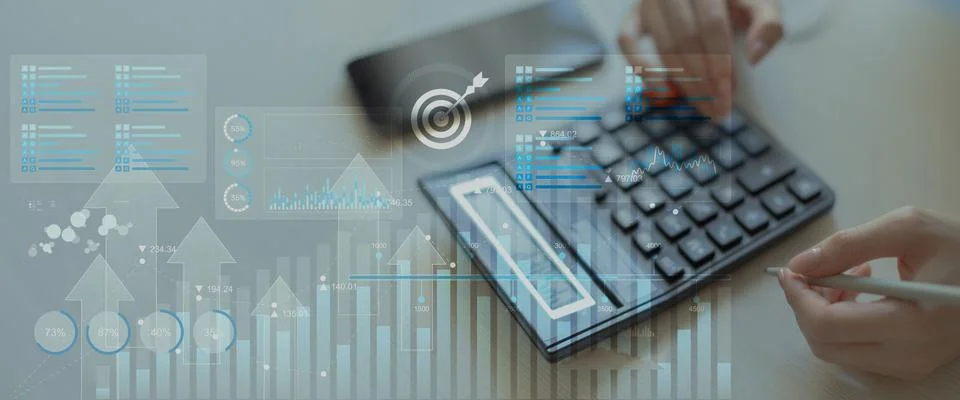 Business Data Analytics and KPI Performance Tracking Dashboard on Digital T.. Stock Photos