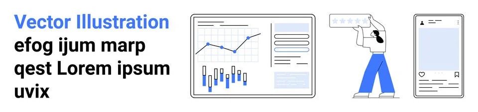 Business Data Analytics and Mobile Interface Elements for Modern Web Design Stock Illustration