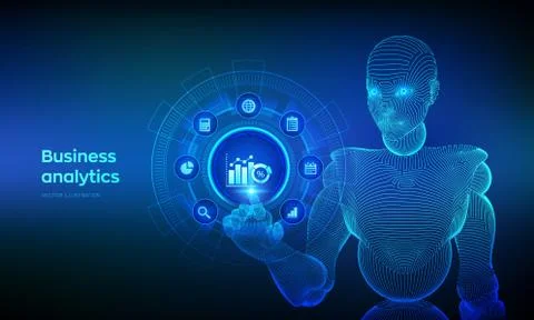 Business data analytics and robotic process automation concept on virtual scr Stock Illustration