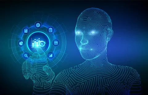 Business data analytics and robotic process automation concept on virtual scr Illustrazione stock