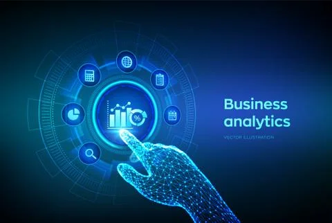 Business data analytics and robotic process automation concept on virtual scr Illustrazione stock