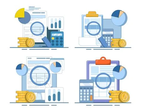 Business data analytics and salary calculation concept set Stock Illustration