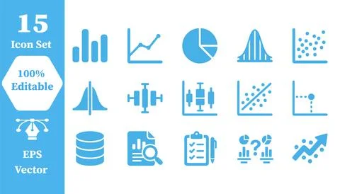 Business data analytics and statistical plot vector icon set with analytics Stock Illustration