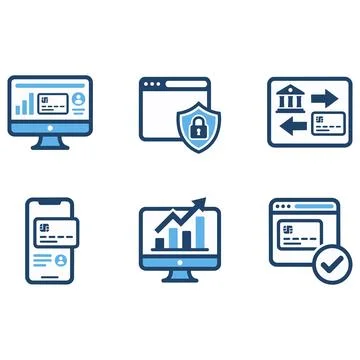 Business data analytics and web security icons with analytics, business 库存插图