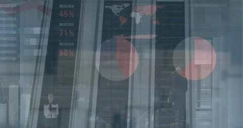 Business data analytics animation over people using escalators in office Stock Footage 304256851