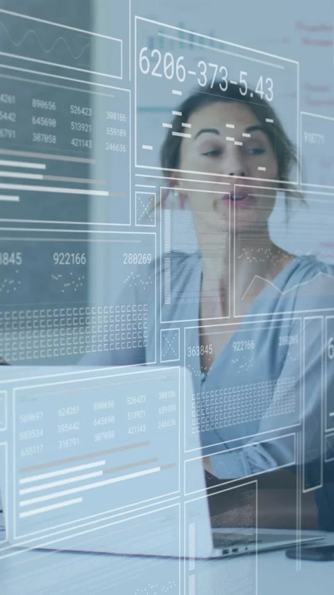 Business data analytics animation over two women discussing in office Stock Footage 341956830