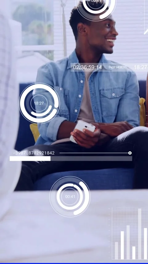 Business data analytics animation over diverse colleagues discussing in office Stock Footage 341977038