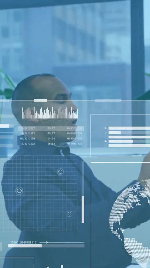Business data analytics animation over professionals working in modern office Stock Footage 342954474