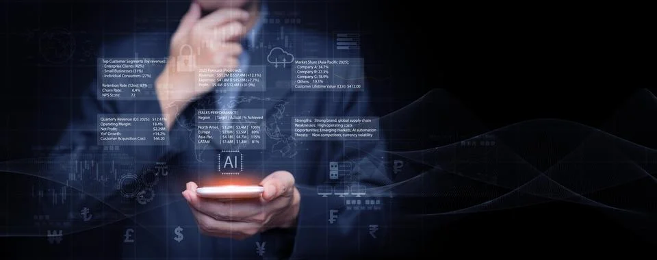 Business data analytics background with AI, digital transformation, and fin.. 스톡 사진
