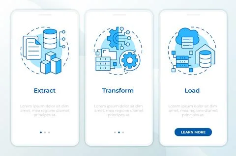 Business data analytics blue onboarding mobile app screen Stock Illustration