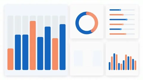 Business data analytics dashboard with blue and orange charts Video stock 333185736
