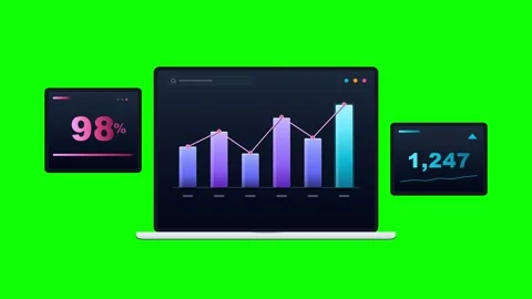 Business data analytics dashboard with growing graphs on laptop Stockbeeldmateriaal 334737267