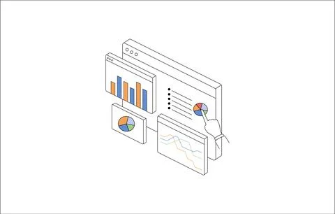 Business Data Analytics Dashboard Isometric Illustrazione stock