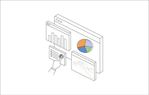 Business Data Analytics Dashboard Isometric Stock Illustration