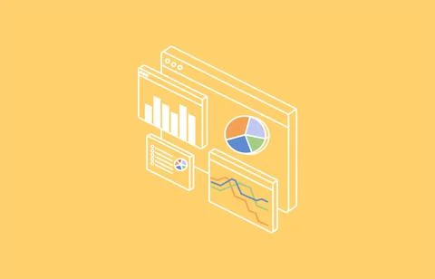 Business Data Analytics Dashboard Isometric Stock Illustration