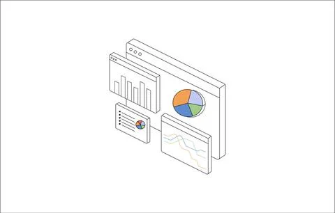 Business Data Analytics Dashboard Isometric  Stock Illustration