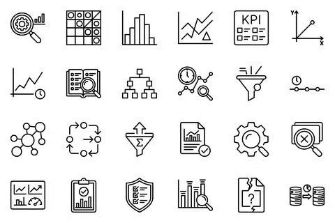 Business Data Analytics KPI Finance Infographic Linear Vector Icon Set Stock Illustration