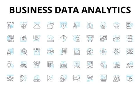 Business data analytics linear icons set. Insights, Metrics, Visualization 库存插图