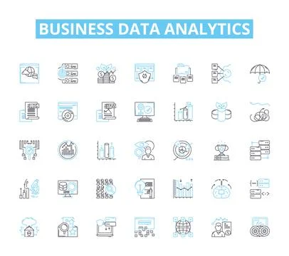 Business data analytics linear icons set. Insights, Metrics, Visualization 库存插图