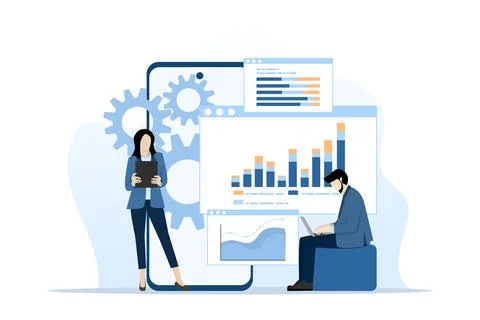 Business data analytics research concept and Data Scientist team meeting. Stock Illustration