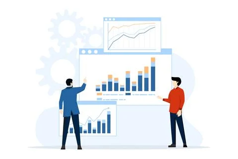 Business data analytics research concept and Data Scientist team meeting. Stock Illustration