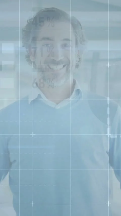 Business data charts and graphs animation over smiling man in office Stock Footage 342015744