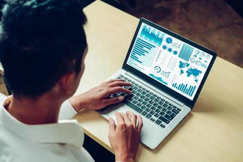 Business data dashboard analysis by ingenious computer software Foto stock